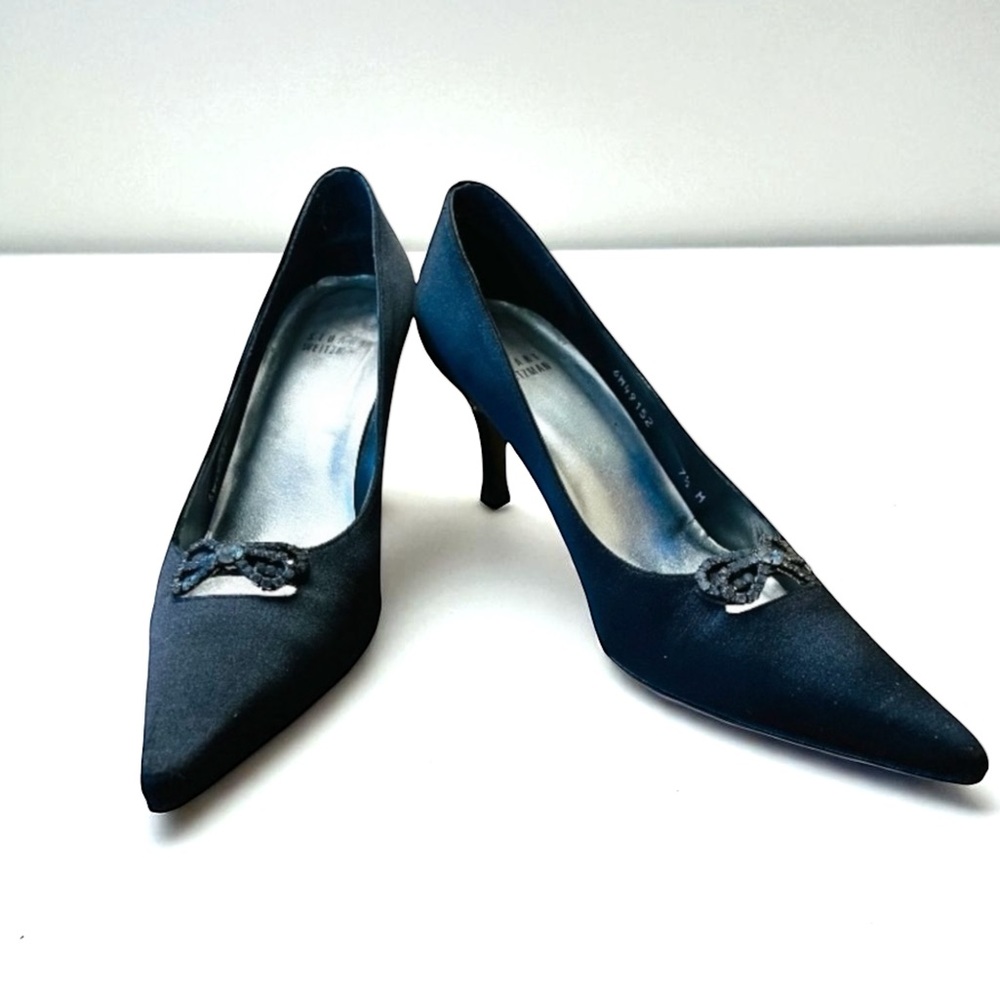 STUART WEITZMAN VTG SATIN POINTY TOE RHINESTONE SHOES SIZE 7.5 M